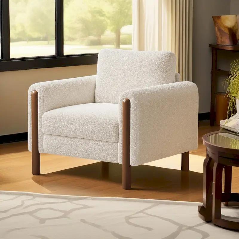 Oversized Teddy Velvet Accent Chair with Walnut Legs