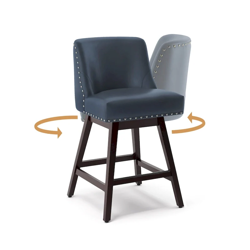 26 in. Counter Height Bar Stools, Upholstered Wood Frame Swivel Bar Stool with Fabric Seat, Set of 3