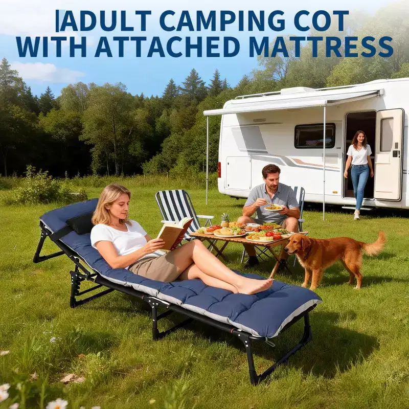 Extra Wide Camping Cot with Mattress for Adults - 400 LB Folding Bed, Portable All-Season Sleeper for Travel, Tent, Home, Office & Guest Use