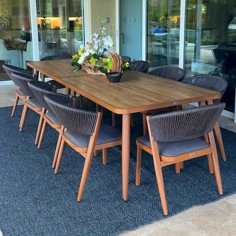 PURPLE LEAF Outdoor Dining Set Teak Aluminum Patio Furniture Set Dining Table And Wicker Chairs
