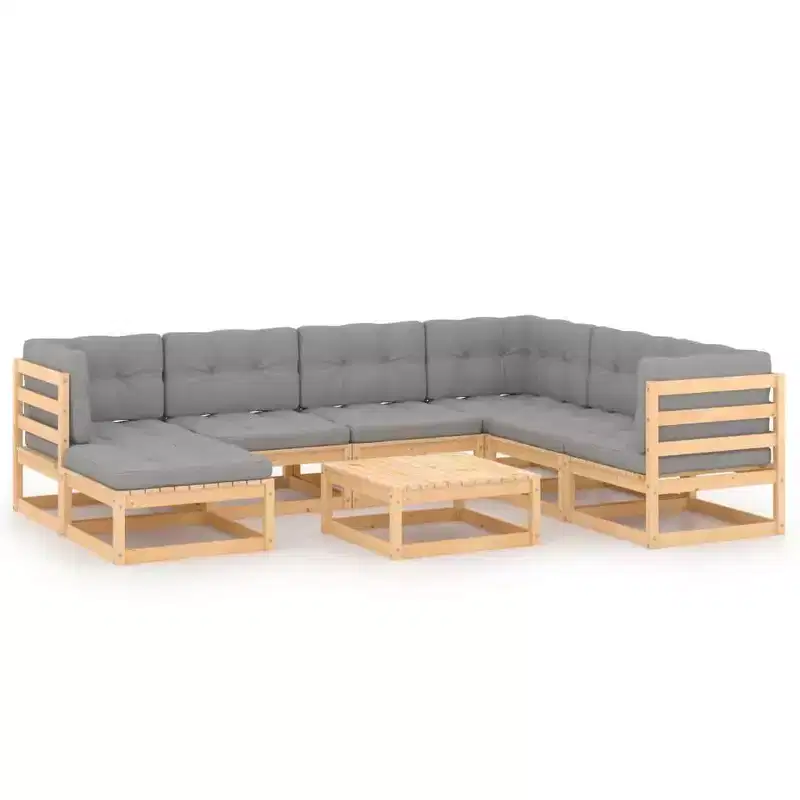 vidaXL Patio Furniture Set 8 Piece Outdoor Sectional Sofa Solid Wood Pine - Natural With Cushions