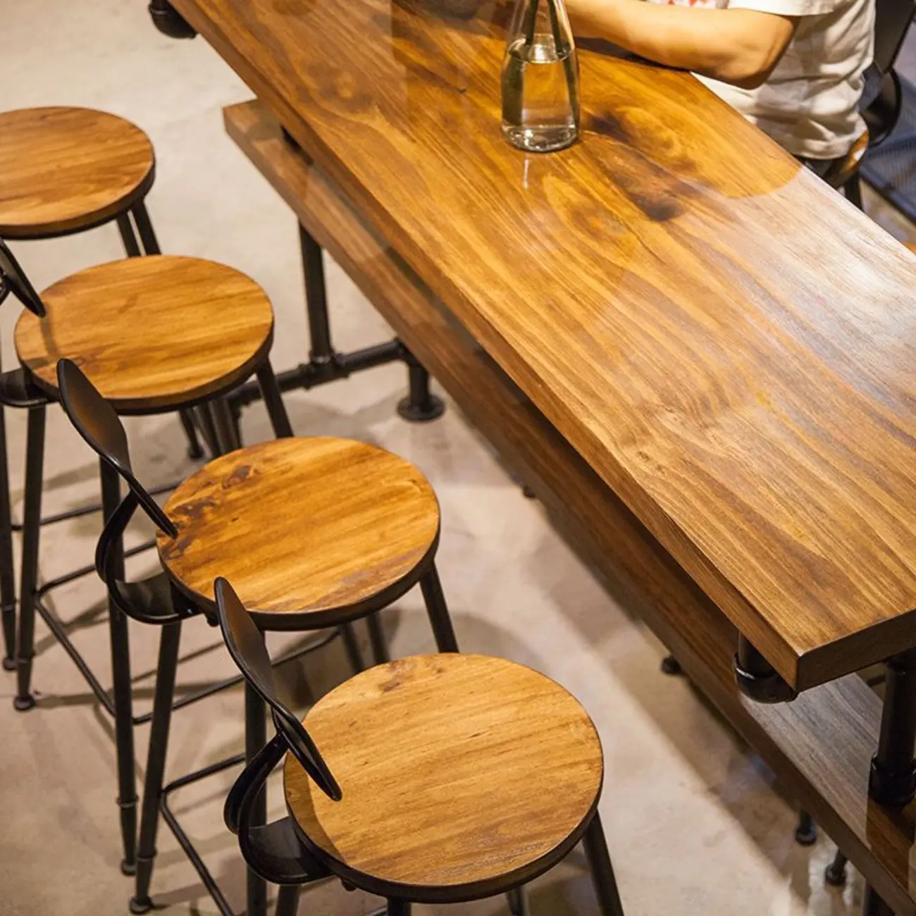 Industrial Brown Black Metal Wood Bar Tables