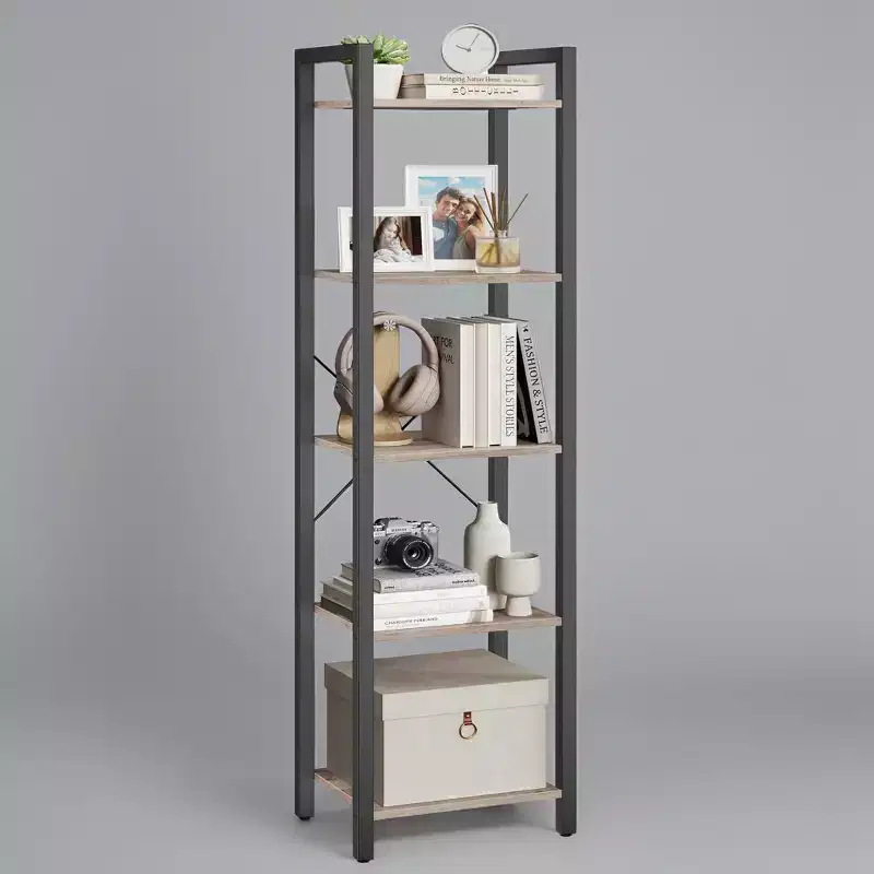 Tall 5-Tier Narrow Bookshelf, Skinny Bookcase with Steel Frame for Living Room, Home Office, Study - Industrial Style, 11.8 x 15.6 x 60.6 Inches