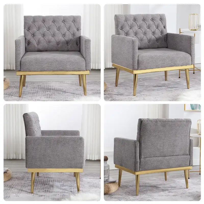 HOMYKA Sherpa Accent Chair Button Tufted Upholstered Linen Velvet Modern Armchair