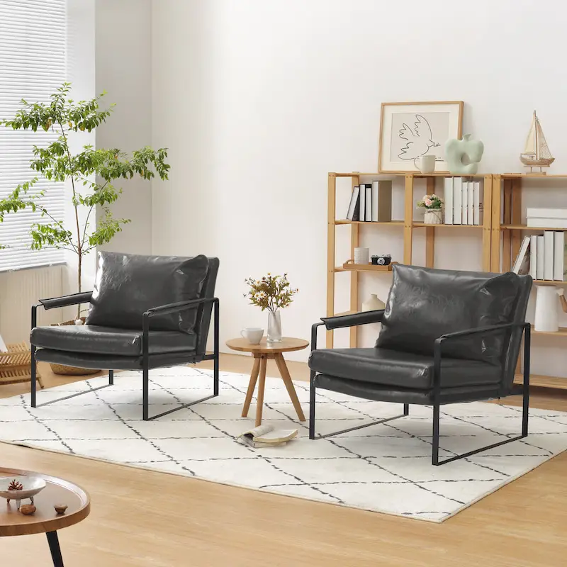 Art Leon Modern Faux Leather Accent Chairs Set of 2