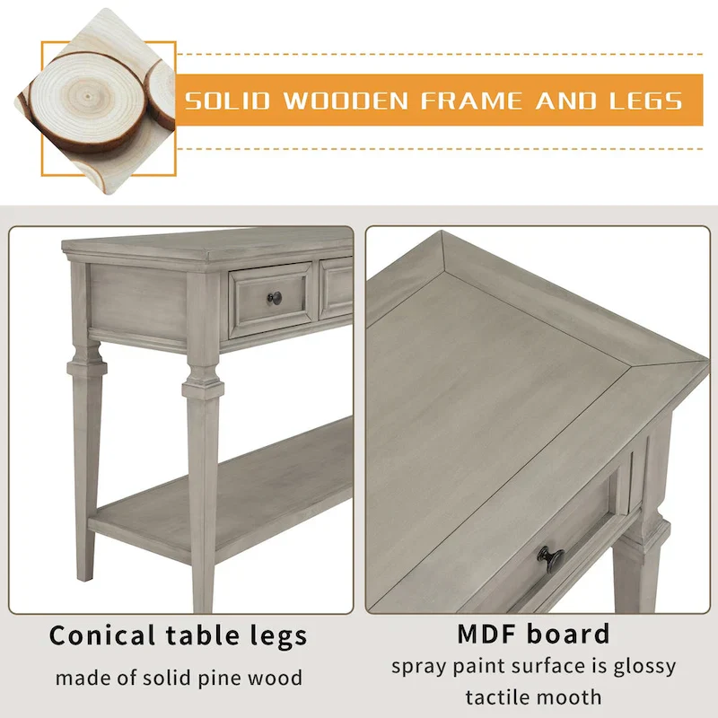 Console Table with 3 Drawers - Distressed Finish