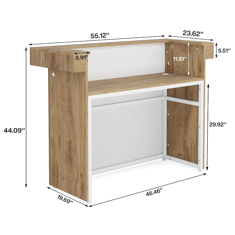 Reception Desk with Light, Modern Front Desk with 2 Grommets