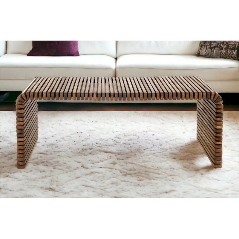 26-Inch Brown Solid Wood Striped Coffee Table