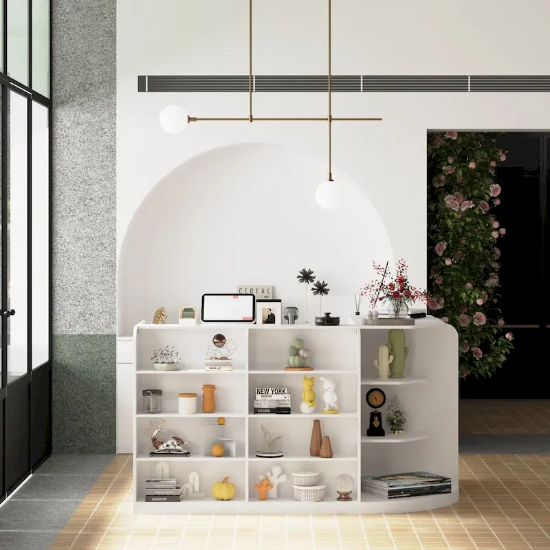 White Welcome Desk with Side Drawer and Cabinet - Reception Solution