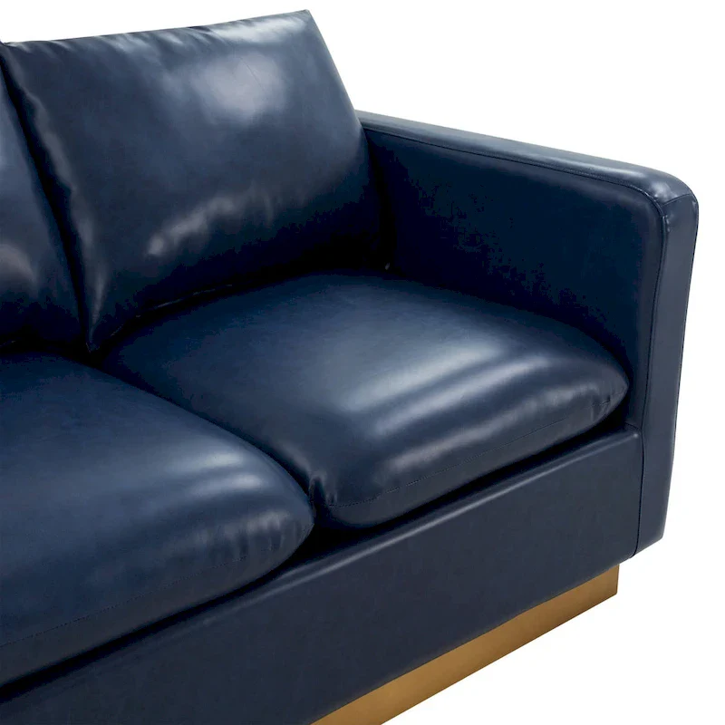 LeisureMod Nervo Modern Leather Loveseat With Gold Base & Cushions - 55.9