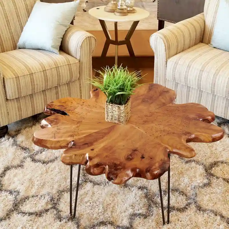 Greenage Live Edge Wood Coffee Table 4 Panels Table with Hairpin Legs