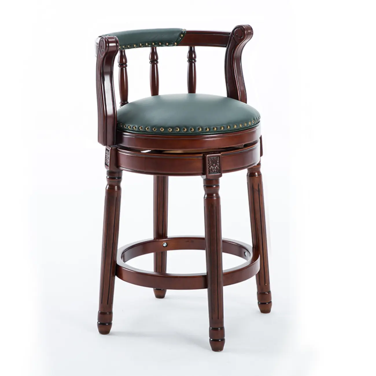 Swivel Counter Height Bar Stools in Genuine Leather & Walnut Solid Wood