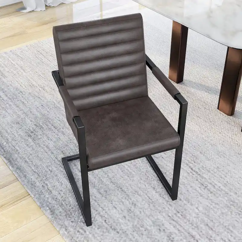 Brown Upholstered Dining Chairs with Sled Base - Set of 2