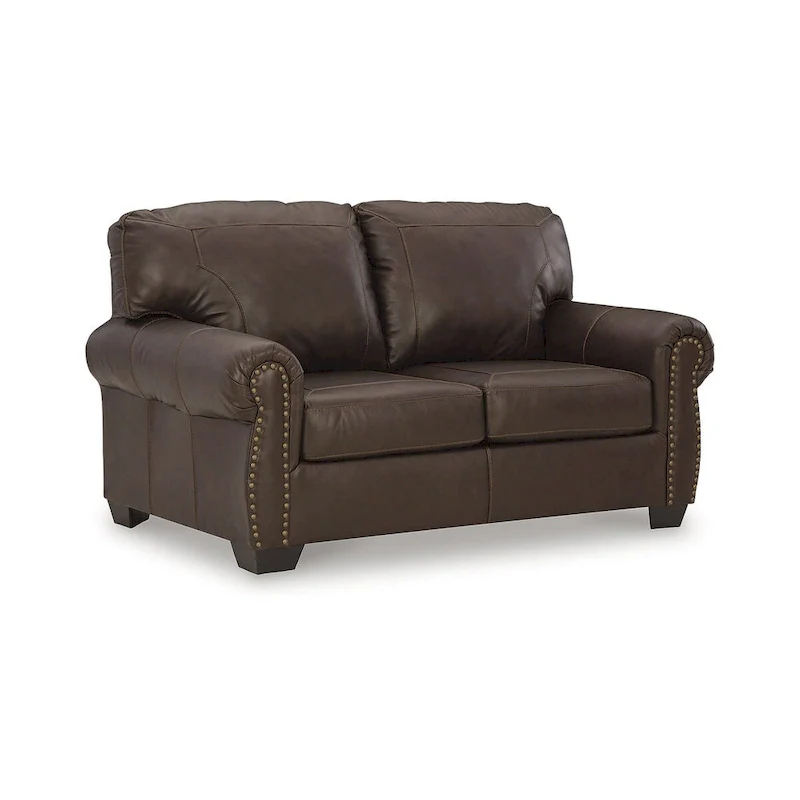 Dark Brown Loveseat with Roll Arm & Nailhead Trim - 67W x 40D x 39H