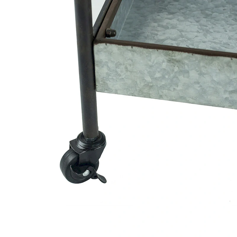 40 Inch Metal Rolling Cart, 3 Tier Shelves, Caster Wheels, Galvanized Gray