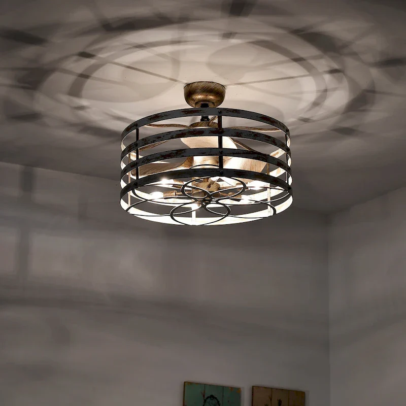 Ketill 24-inch Antique Silver and Weathered White 6 Lights 3 Blades Lighted Ceiling Fan with Remote