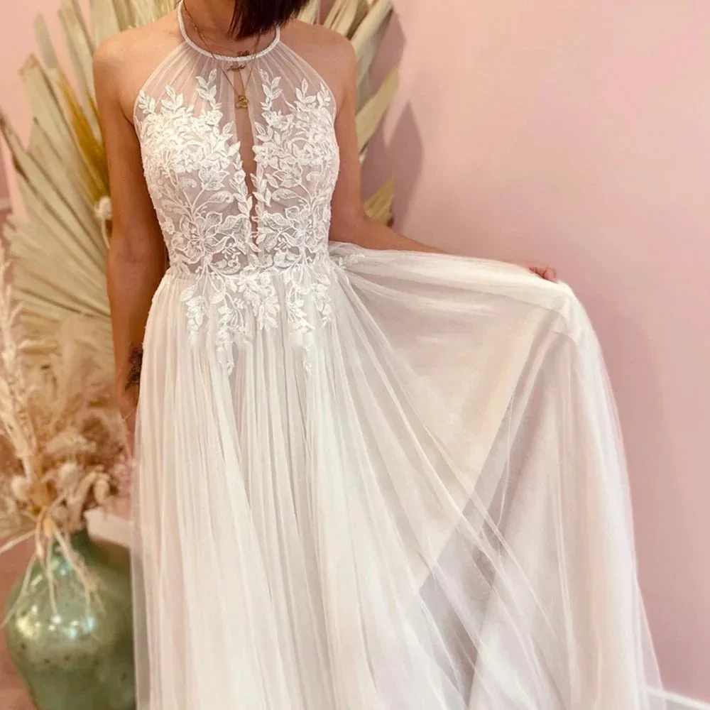 A-line Lace Tulle Wedding Dress Boho Style Online