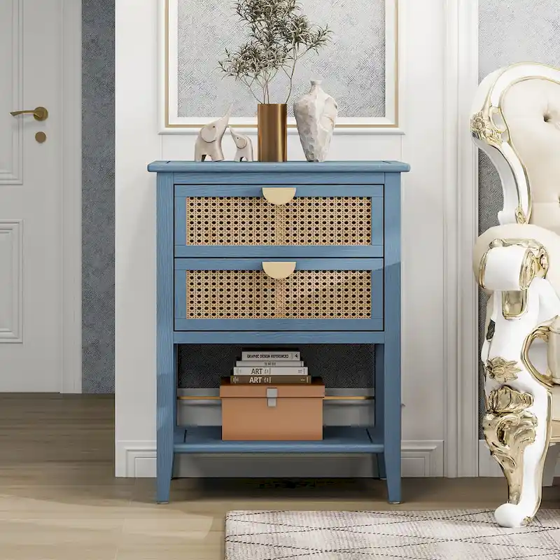 Nightstands with 2 drawers, rattan nightstands, drawers and shelves