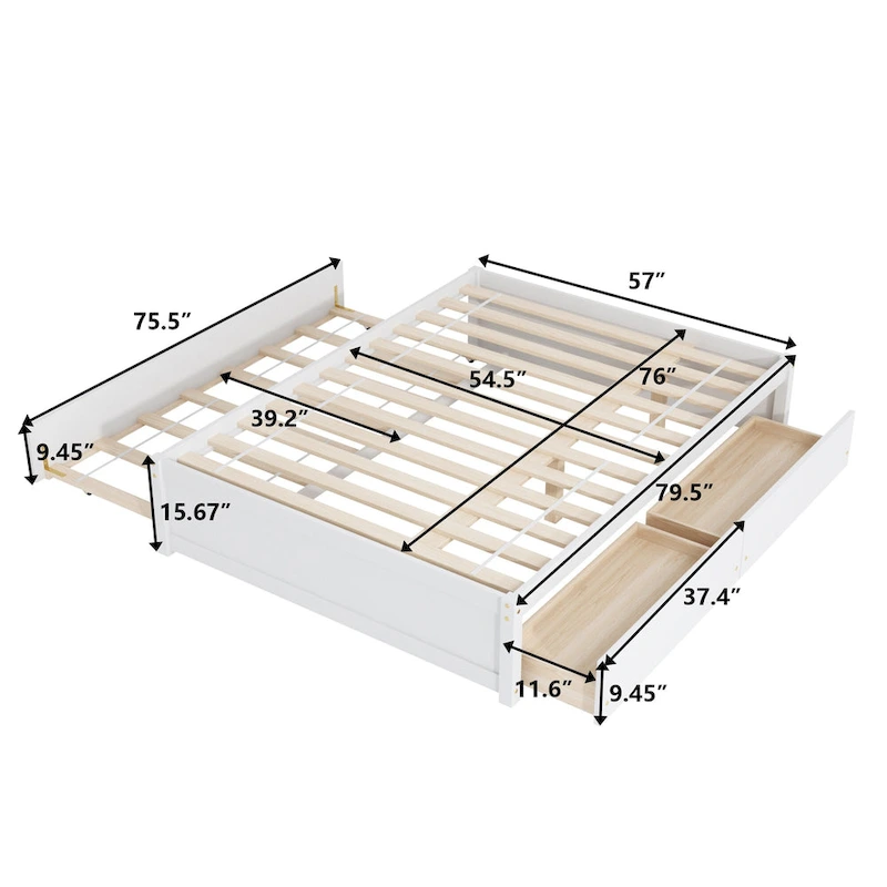 Full Bed Frame With Twin Trundle and 2 Drawers