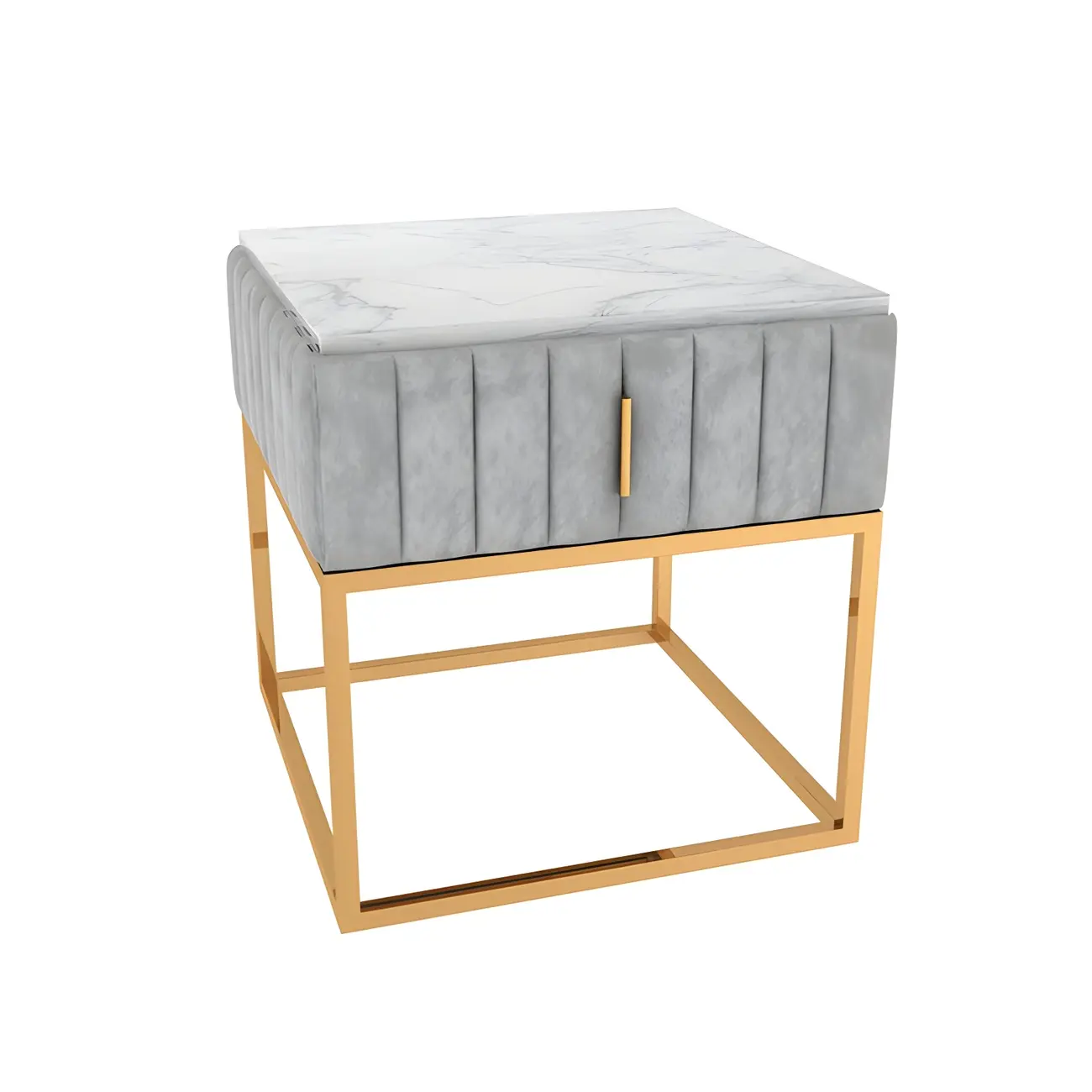 Glam Genuine Marble Nightstand with Drawers & Metal Base