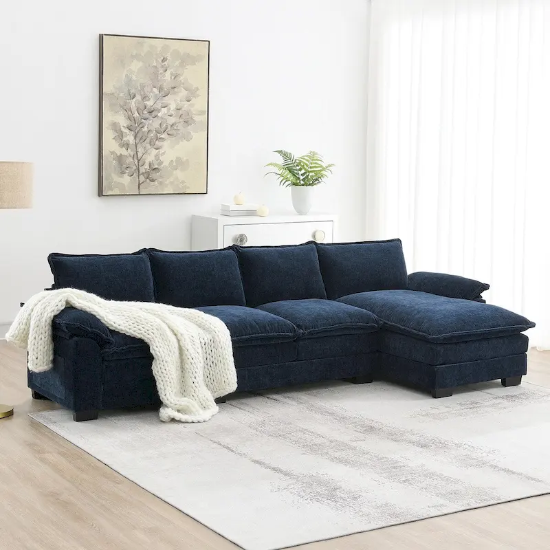 L-Shaped Chenille Sectional Sofa with Chaise Lounge, 5-Seat