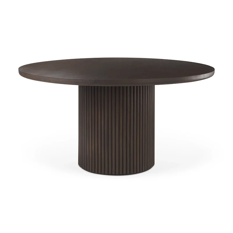 Terra Dark Brown Solid Wood w/ Fluted Base Round Dining Table