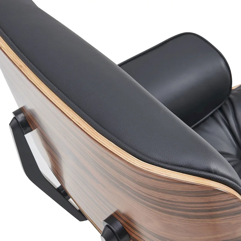 Mid-century Modern Lounger Real Leather Arm Chair and Ottoman Set