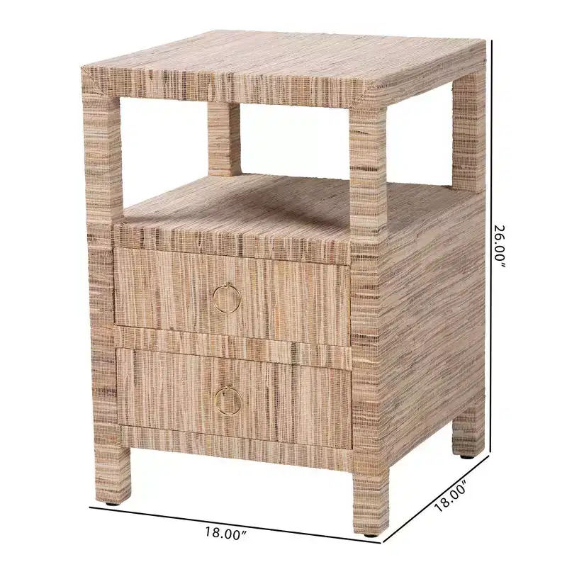 Natural Woven Grasscloth 2-Drawer Nightstand, 1-Person