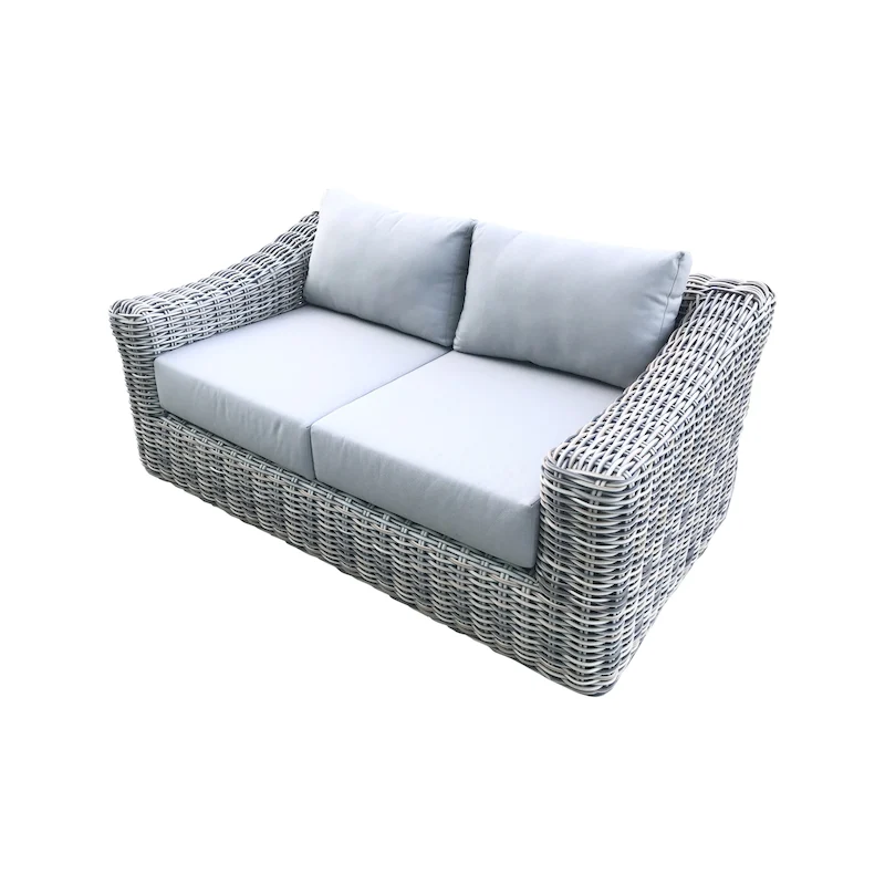 Teva Patio Furniture Hawaii Three-Tone Wicker Gray/Off White/Beige Love Seat with Cushion
