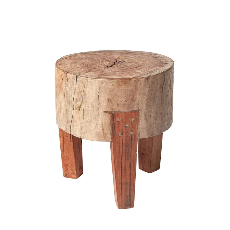 Natural Brown Round Wood Stool, 4-Leg Style, 1-Person