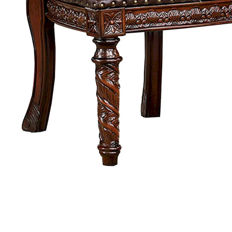 Iga 22 Inch Carved Dining Chair, Set of 2, Faux Leather Seat, Nailhead Trim
