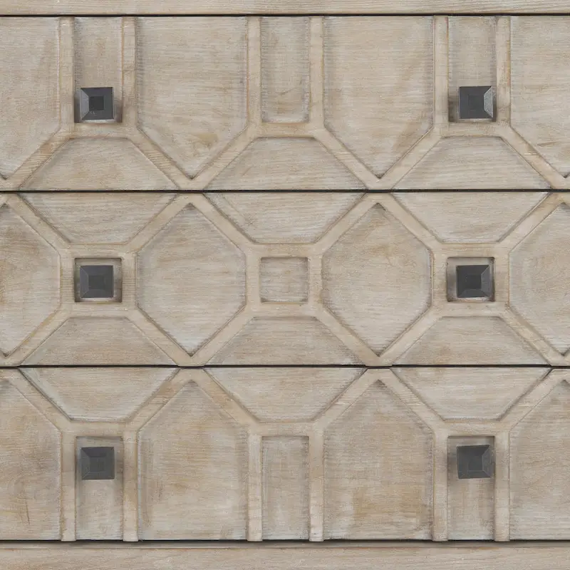 3-Drawer Accent Cabinet with Metal Frame - Geometric Pattern Design (Gray/Light Brown)