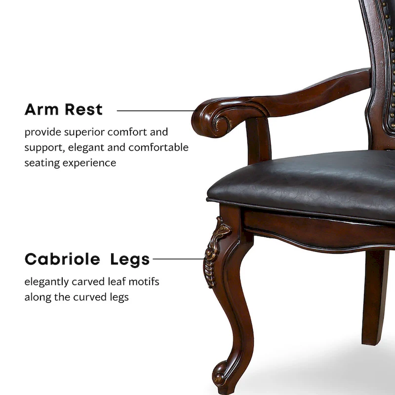 Furniture of America Eugene Traditional Solid Wood Dining Arm Chairs with Nailhead Trim and Cabriole Legs (Set of 2)