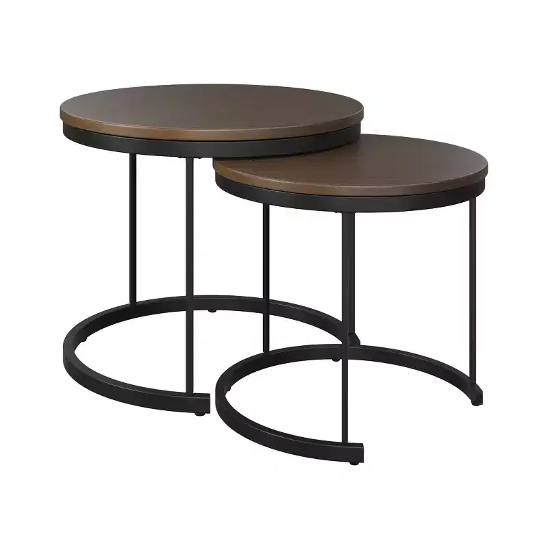 Lavish Home Set of 2 Round Nesting Coffee Table  Modern Industrial Living Room Tables