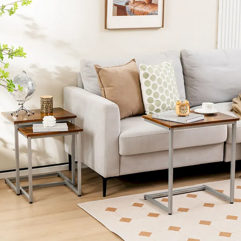 Gymax 3 Pcs Nesting Coffee End Table Set Stacking Side Nightstand