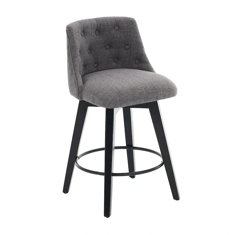 Modern Swivel Linen Upholstery Bar Stools Set of 2, with Button Tufted Back and Solid Wood Frame