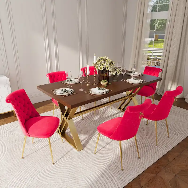 Walnut Wood Dining Table with Velvet Chair