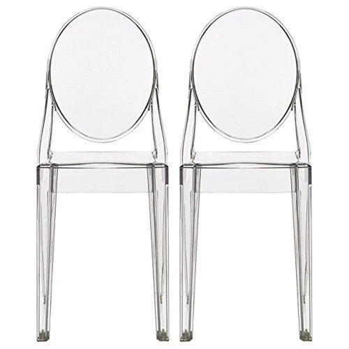 Stackable Mid Century Modern Crystal Clear Side Chairs Dining Living Room Transparent No Arms Accent Desk