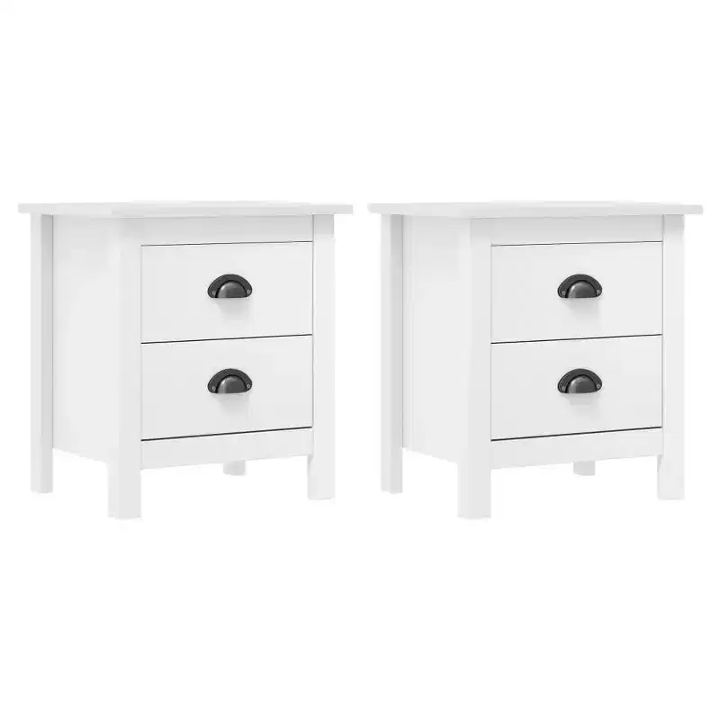 Bedside Cabinet Set of 2 White Solid pine wood Medium