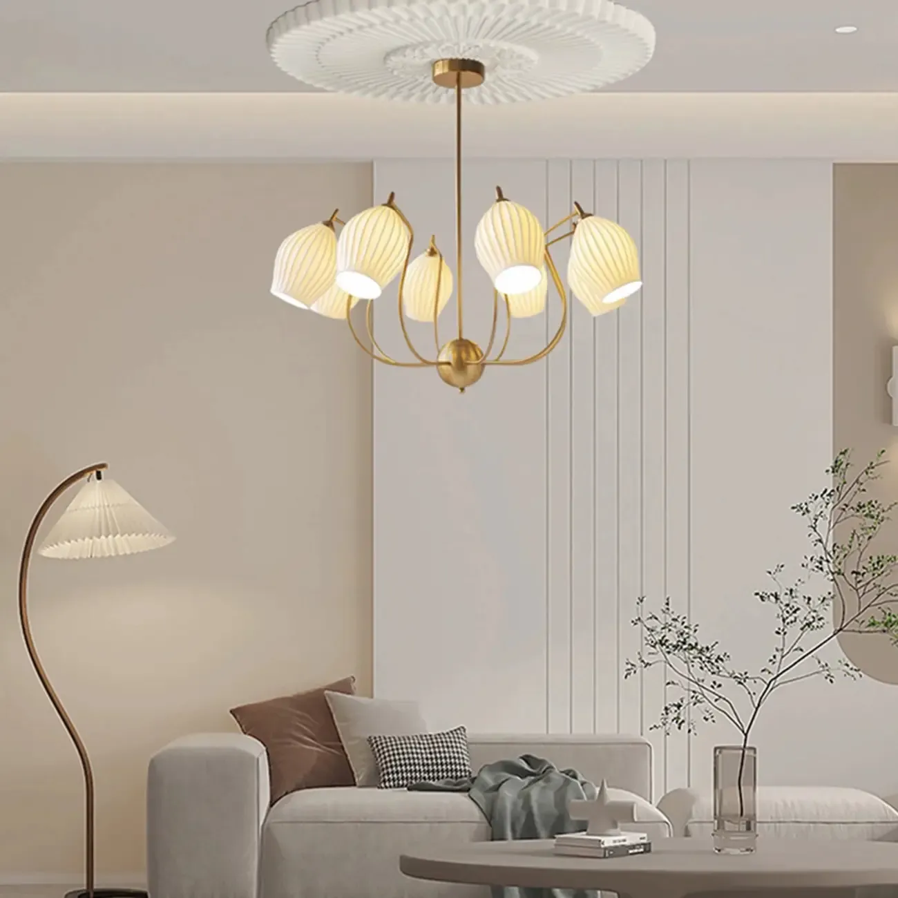 Modern Elegant  White Glass Chandelier for Living Room