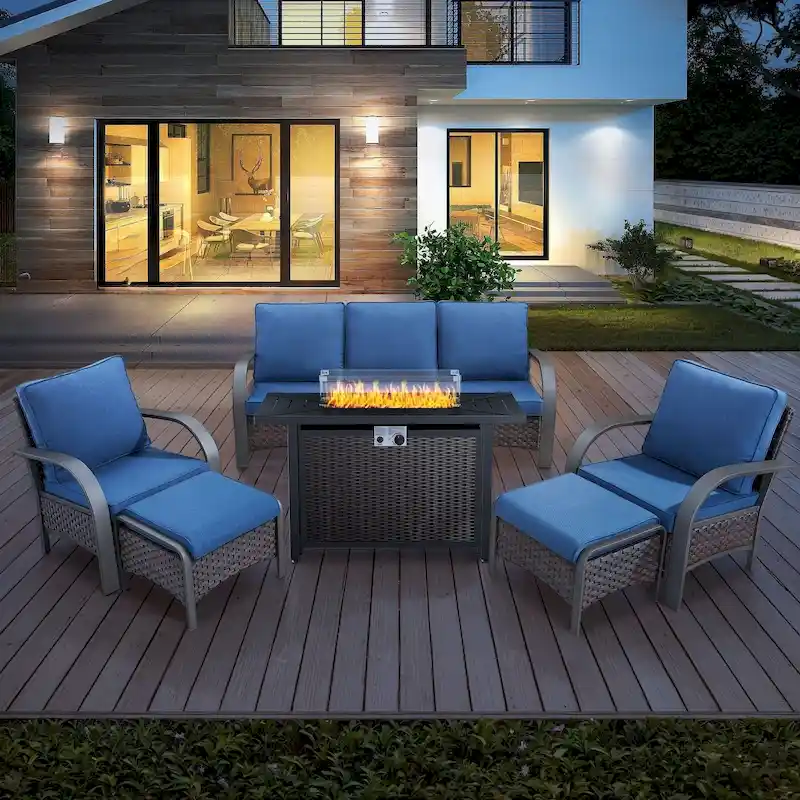 Outdoor Sofa Chair with Fire Pit Table Set