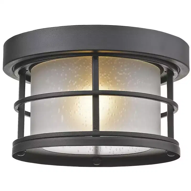 Classic Craftsman Style Black Aluminum Outdoor Flush Mount Light - Dimmable, 1 Bulb, 100W