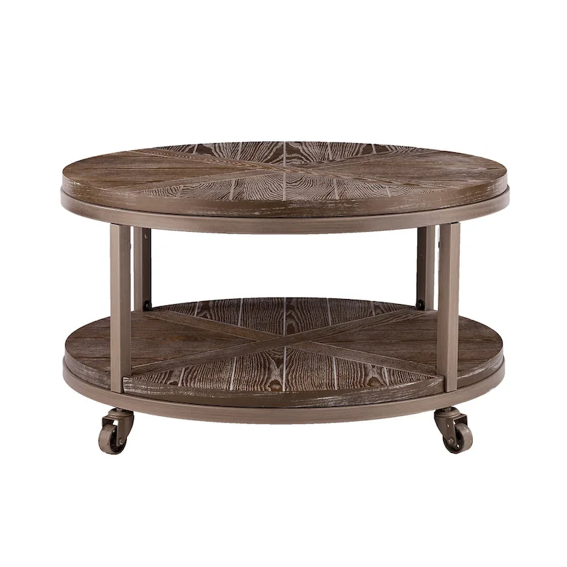 SEI Furniture Kenya Industrial Rustic Round Wood Coffee Table with Shelf