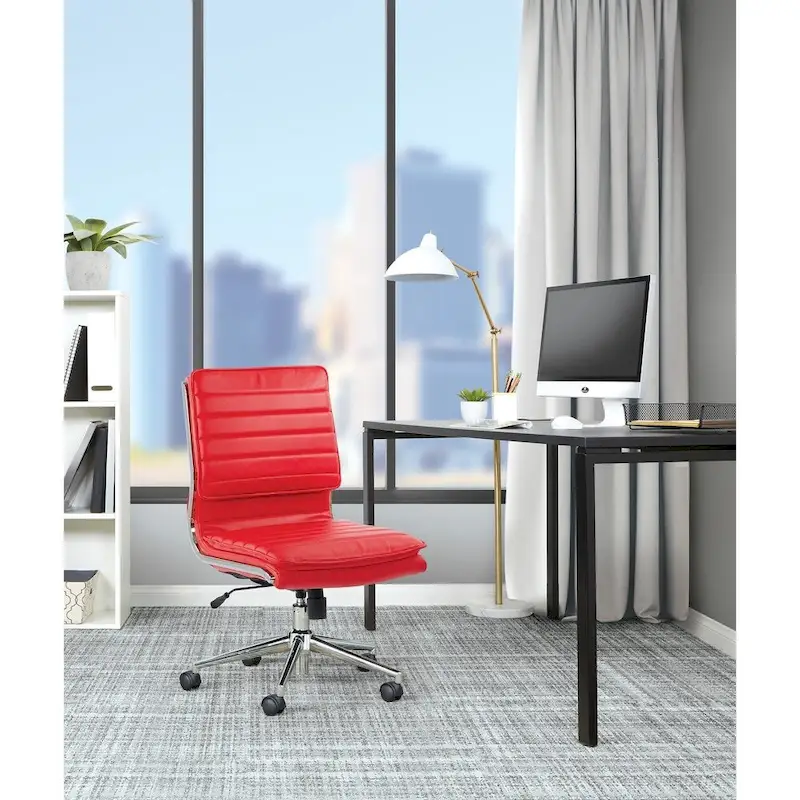 Armless Mid Back Professional Managers Faux Leather Chair with Chrome Base