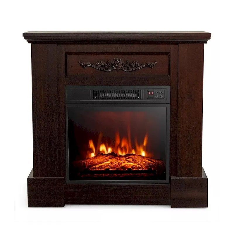 32-Inch Electric Fireplace TV Stand with Remote Control, 1400W, Brown, Fits up to 42 Inches