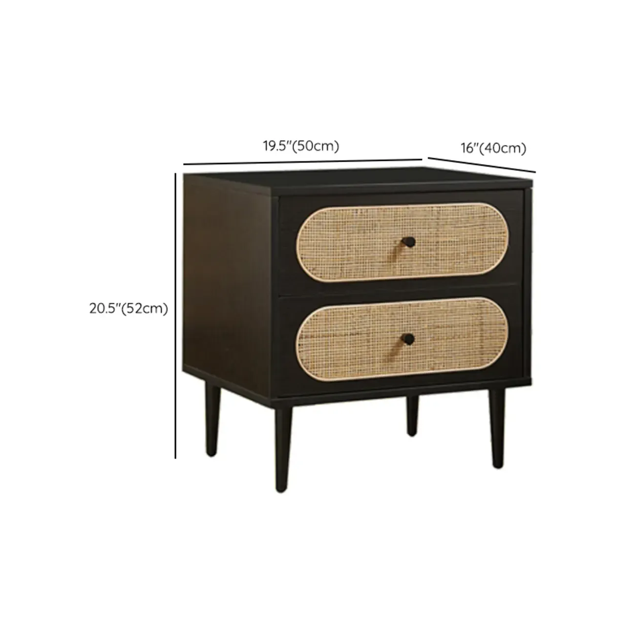 Modern Rattan Espresso Wood 2-Drawer Nightstand