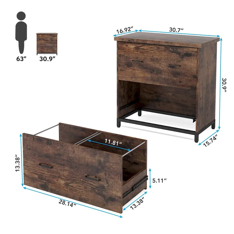 2 Drawer Lateral File Cabinet Printer Stand with Stroage