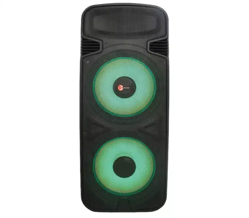 RadioShack 450W Party Tower PA Speaker With Dual 15 Woofers, LED Lights, Bluetooth And FM Radio, Powerful Sound System For Home, Events, And Parties