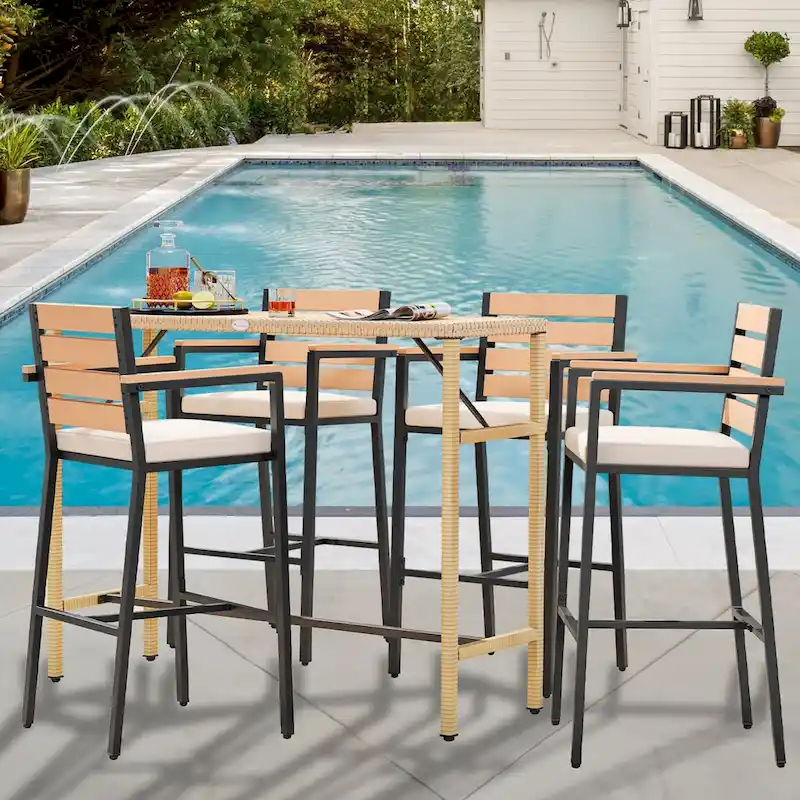 Moasis 3/5-Piece Outdoor Wicker Patio Bar Height Bistro Furniture Set