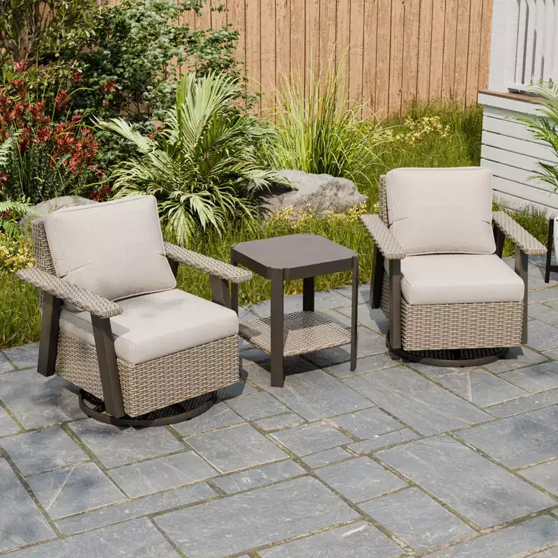 EAGLE PEAK Classic Wicker Patio Bistro Set of 3, Outdoor Furniture with 360 Swivel Rocker Chair and Side Table